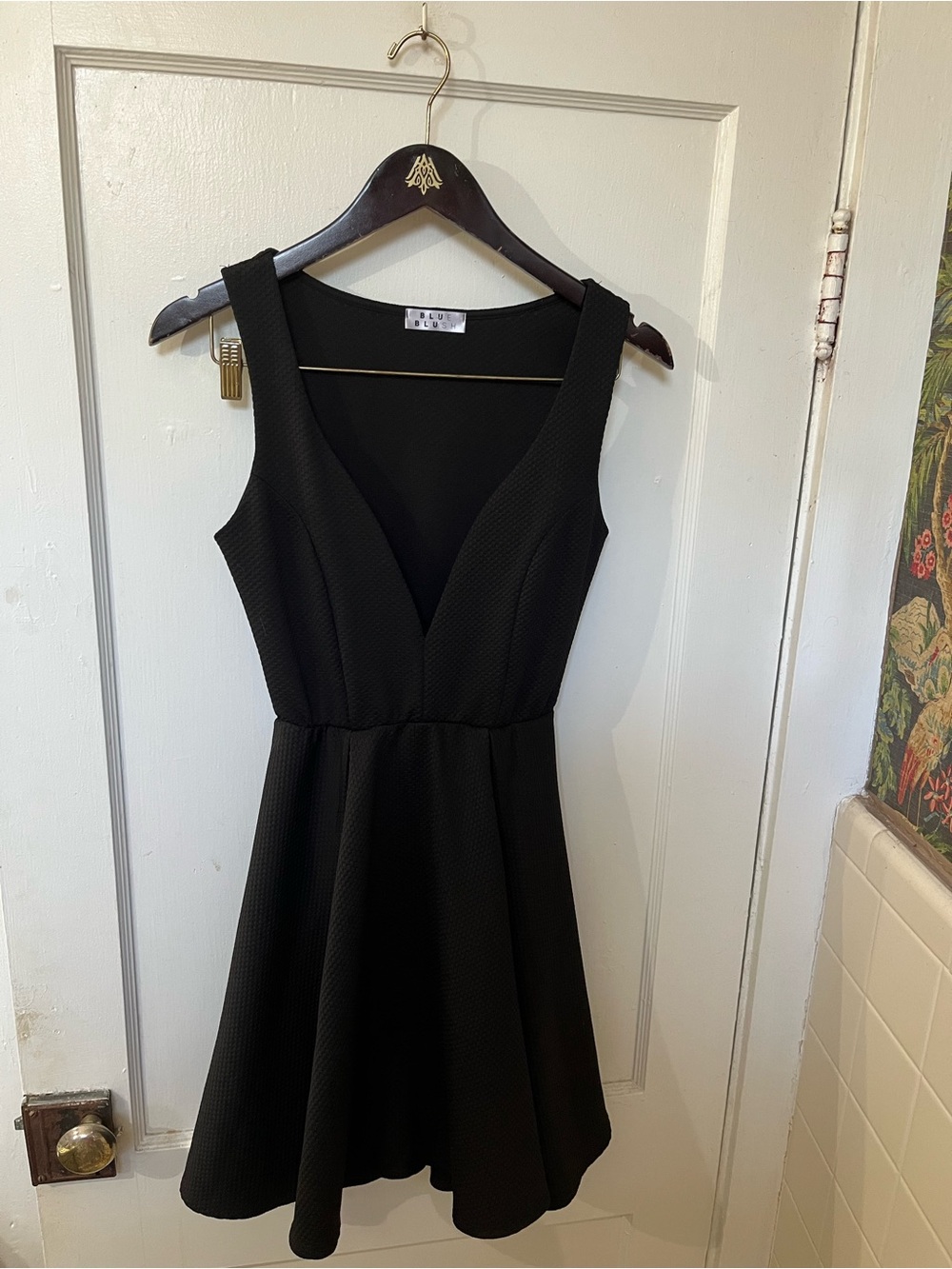 Blu Blush Black Plunging V Neck Skater Dress Size M EUC